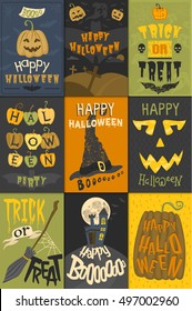 Set of happy halloween greeting card