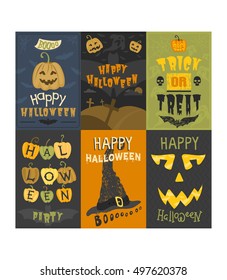 Set of happy halloween greeting card