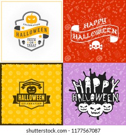 Set of happy Halloween greeting cards. Halloween poster or party flyer. Vector Illustration