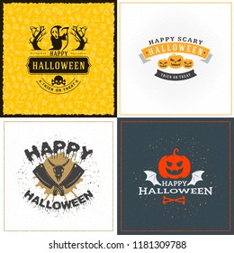 Set of happy Halloween greeting cards. Halloween poster or party flyer. Vector Illustration