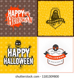 Set of happy Halloween greeting cards. Halloween poster or party flyer. Vector Illustration