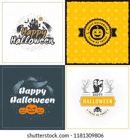 Set of happy Halloween greeting cards. Halloween poster or party flyer. Vector Illustration