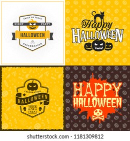 Set of happy Halloween greeting cards. Halloween poster or party flyer. Vector Illustration