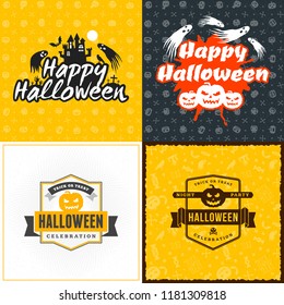 Set of happy Halloween greeting cards. Halloween poster or party flyer. Vector Illustration