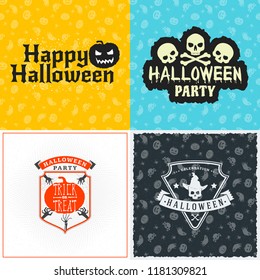 Set of happy Halloween greeting cards. Halloween poster or party flyer. Vector Illustration