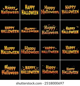 Set of happy halloween holiday quotes text effect