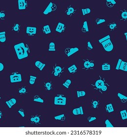 Set Happy Halloween holiday, Tombstone with RIP written, Moon and stars and Spider on seamless pattern. Vector