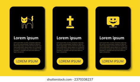 Set Happy Halloween holiday, Tombstone with cross and Black cat. Business infographic template. Vector