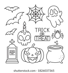 set happy halloween icons, line style vector illustration design