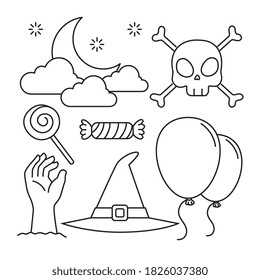 set happy halloween icons, line style vector illustration design