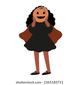 Set of Happy Halloween illustrations, Characters in costume vector clipart, kids witch ghost skeleton pet cat dog pumpkin face bat spider, Flat style images.