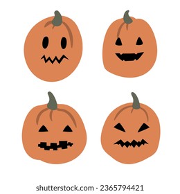 Set of Happy Halloween illustrations, Characters in costume vector clipart, kids witch ghost skeleton pet cat dog pumpkin face bat spider, Flat style images.