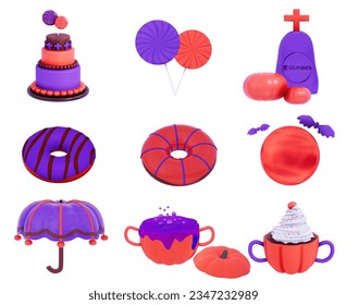 Conjunto de objetos Happy Halloween sobre un fondo blanco. 3.ª ilustración vectorial