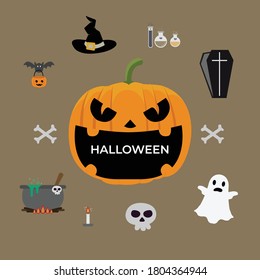 Set to Happy Halloween party for Website, greeting or promo banner, flyer, poster