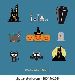 Set to Happy Halloween party for Website, greeting, banner, flyer, poster. Vector illustration