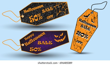 Set Of Happy Halloween SALE Tags Coffin Shape
Vector illustration
