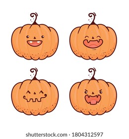 set happy halloween scary pumpkins vector illustration design