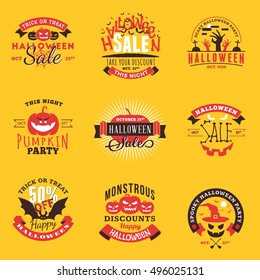 Set of Happy Halloween symbols and decoration elements. Vector illustration
