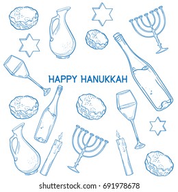 Set of Happy Hanukkah designed elements.