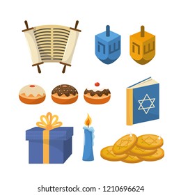 set happy hanukkah religion celebration