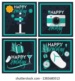 Set of happy holiday greeting cards with pictures