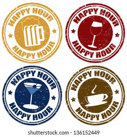 Set of happy hour grunge rubber stamps,vector illustration