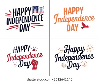 A Set of Happy Independence Day typography T-Shirt Design.