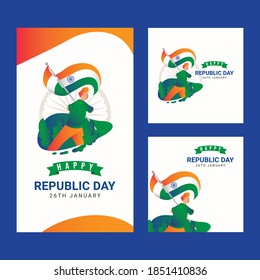 Set happy India Independence day and Republic Day Celebrations. Social media post template.