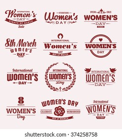 Set of Happy International Woman's Day signs, emblems - Vector design elements, signs, labels, badges collection