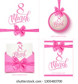 Set of Happy International Women's Day decorative postcards, March 8, vector illustration