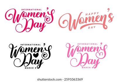 Set of Happy International Women's Day, 8 march text. Great for international women's day celebration and greetings