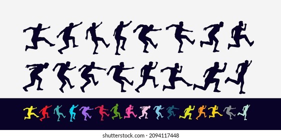 Set of happy jumping people silhouettes. Black and white vector illustration. Сollection of black silhouettes of jumping people. Isolated on white background.