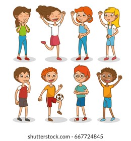 set of happy kids cartoon