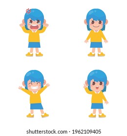 set of happy kids cute girl character with many gesture expressions.
