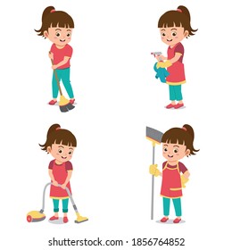 Set Happy Kids Doing Housekeeping Stock Vector (Royalty Free ...