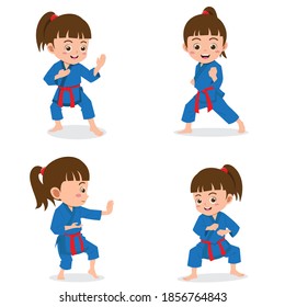 Set of Happy Kids Practicing martial art