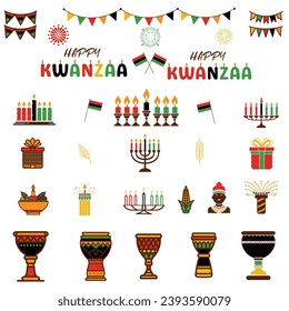 Conjunto de elementos de diseño de Happy Kwanzaa, concepto creativo del día de Kwanzaa	
