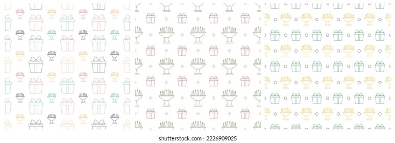 Set of Happy Kwanzaa Holiday African Seamless Pattern Design with Festival Style Element on Template Hand Drawn Cartoon Flat Illustration