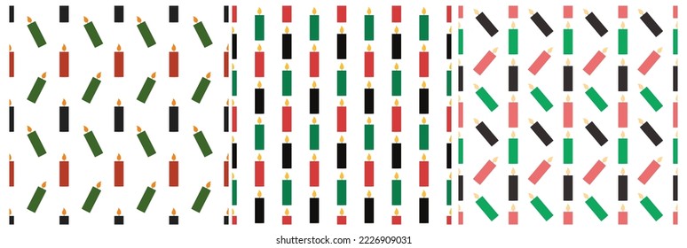 Set of Happy Kwanzaa Holiday African Seamless Pattern Design with Festival Style Element on Template Hand Drawn Cartoon Flat Illustration