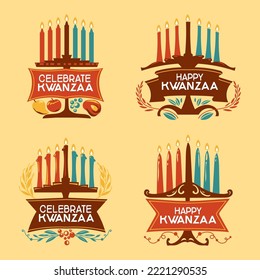 Set of Happy Kwanzaa holiday concept with decorate seven candles and fruit