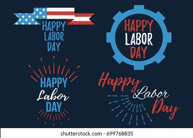 Set of Happy Labor Day banner and giftcard. Labor Day Poster Sign on Blue Background. Vector Illustration.