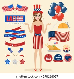 Set of Happy Labor Day Celebrate Party 