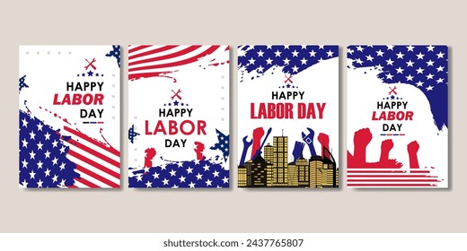 set of happy labor day poster for social media story, card, banner, background. vector illustration