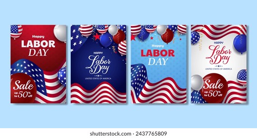 set of happy labor day poster for social media story, card, banner, background. vector illustration