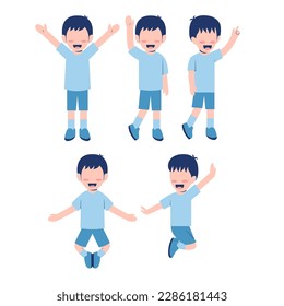 Set Of Happy Little Boy Character