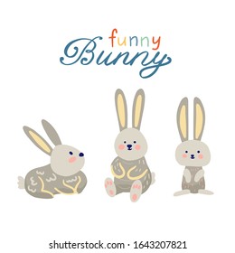 Set of happy little rabbit illustration. Mid-Autumn festival. Collection funny bunny. Happy hare for easter banner collection.