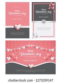Set of happy love valentine card and pink heart shape