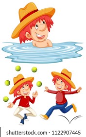 Un grupo de hombres felices con ilustraciones de actividades