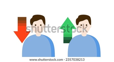 Set of happy man in good mood and sad man in bad mood. Healthcare, mental health, anxiety, stress, burnout concept. Flat people character design isolated illustration.