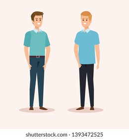 set of happy men with hairstyle and casual clothes